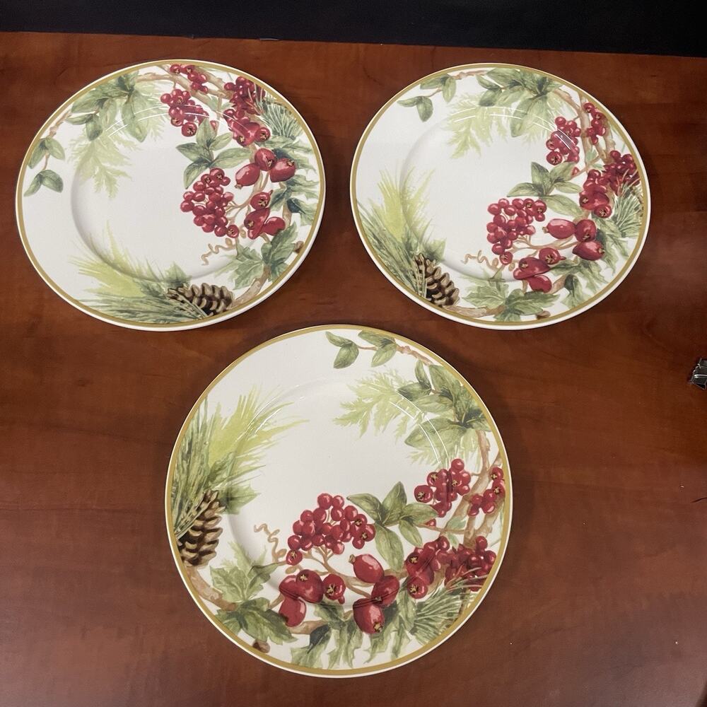 Set Of 3 William Sonoma Botanical Wreath Salad Plates 8 1/4" Made in Portugal - Picture 2 of 8